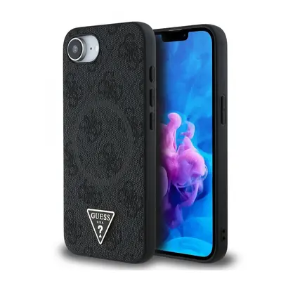 Zadní kryt Guess PU 4G Strass Triangle Metal Logo pro iPhone 16e Black