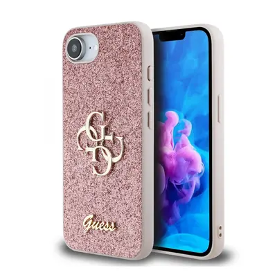 Zadní kryt Guess PU Fixed Glitter 4G Metal Logo pro iPhone 16e Pink