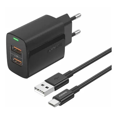 Nabíječka Foneng EU63 s datovým kabelem USB-C 12W Dual černá