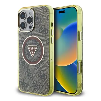 Zadní kryt Guess IML 4G Glitter and Triangle Logo MagSafe pro iPhone 16 Pro Brown