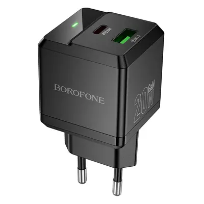 Adaptér Borofone BN19 Intenso GaN s funkcí rychlonabíjení PD 20W QC 3.0 3A černý