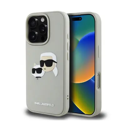 Zadní kryt Karl Lagerfeld 3D Rubber Double Heads pro iPhone 16 Pro Beige