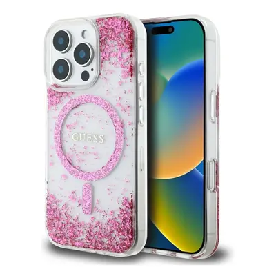 Originální zadní kryt GUESS HC Resin Bottom Glitter Magsafe pro iPhone 16 Pro pink