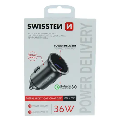 Swissten cl adaptér power delivery usb-c + quick charge 3.0 36w metal stříbrný