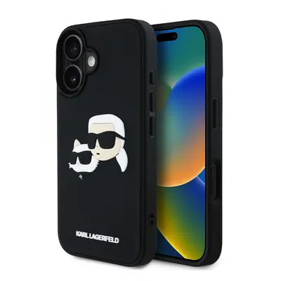 Zadní kryt Karl Lagerfeld 3D Rubber Double Heads pro iPhone 16 Black