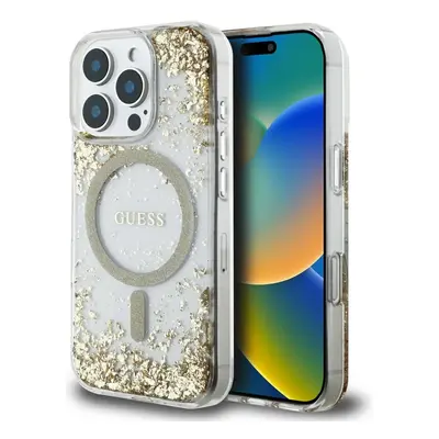 Originální zadní kryt GUESS HC Resin Bottom Glitter Magsafe pro iPhone 16 Pro gold