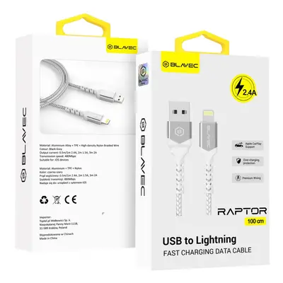 Datový kabel Blavec Raptor Braided - USB na Lightning - 2,4A 1m (CRA-UL24WS10) bílo-stříbrný