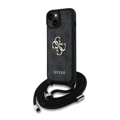 Zadní kryt Guess PU 4G Metal Logo Crossbody Popruh pro iPhone 15 Black