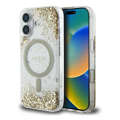 Originální zadní kryt GUESS HC Resin Bottom Glitter Magsafe pro iPhone 16 gold