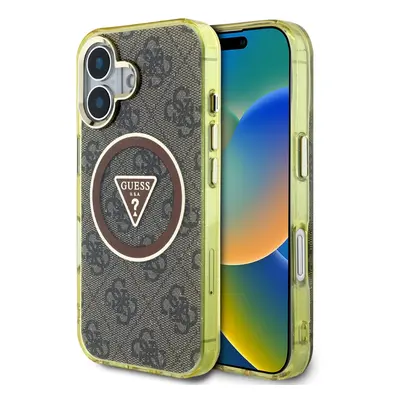 Zadní kryt Guess IML 4G Glitter and Triangle Logo MagSafe pro iPhone 16 Brown