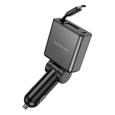 Rychlonabíječka do auta Borofone BZ33 Auspicious + zatahovací kabel USB-C 60W černá