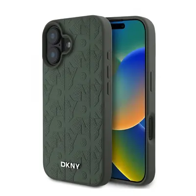 Zadní kryt DKNY PU Leather Grid Pattern Magsafe pro iPhone 16 Green