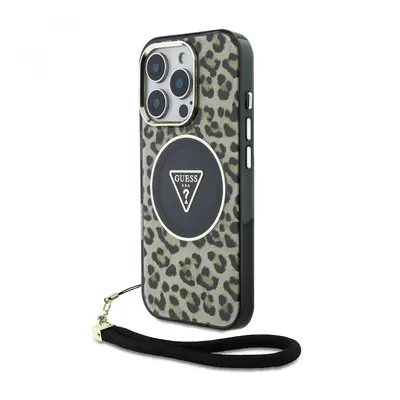 Zadní kryt Guess IML Leopard Triangle Logo Strap MagSafe pro iPhone 16 Pro Max Brown