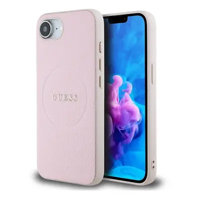 Zadní kryt Guess PU Grained Classic Logo MagSafe pro iPhone 16e Pink