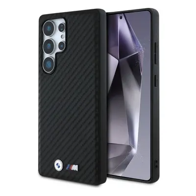 Originální zadní kryt BMW Leather Carbon MagSafe pro Samsung Galaxy S25 Ultra černý