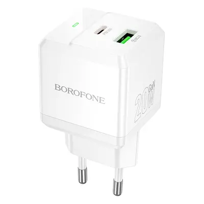 Adaptér Borofone BN19 Intenso GaN s funkcí rychlonabíjení PD 20W QC 3.0 3A bílý