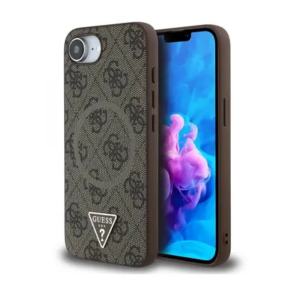 Zadní kryt Guess PU 4G Strass Triangle Metal Logo pro iPhone 16e Brown