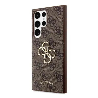 Guess PU 4G Metal Logo Zadní Kryt pro Samsung Galaxy S23 Ultra Brown