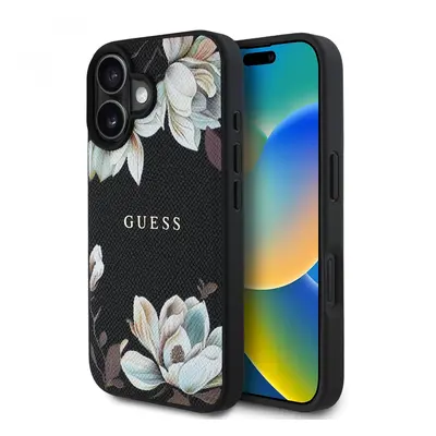 Zadní kryt Guess PU Grained Magnolia MagSafe pro iPhone 16 Black