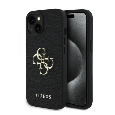 Zadní kryt Guess PU Grained 4G Metal Logo pro iPhone 15 Black