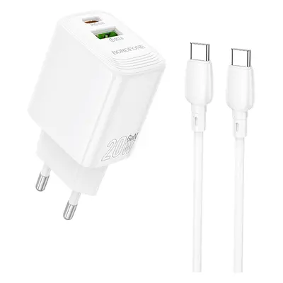 Rychlonabíječka Borofone BN27 Fuente s datovým kabelem USB-C 20W Dual bílá