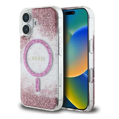 Originální zadní kryt GUESS HC Resin Bottom Glitter Magsafe pro iPhone 16 pink