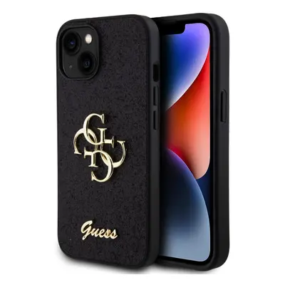 Guess PU Fixed Glitter 4G Metal Logo Zadní Kryt pro iPhone 13 Black