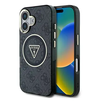 Zadní kryt Guess IML 4G Glitter and Triangle Logo MagSafe pro iPhone 16 Black