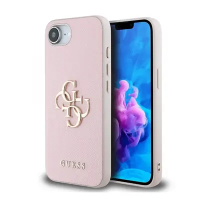 Zadní kryt Guess PU Grained 4G Metal Logo pro iPhone 16e Pink