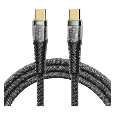 Datový kabel Rock Z21 Transparency Series Braided USB-C - USB-C PD 100W 6A 1,2m černý