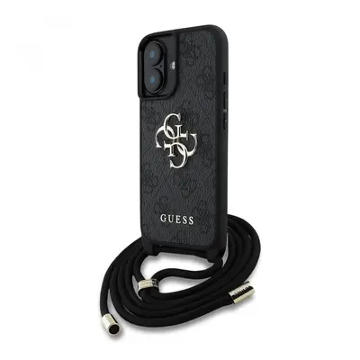 Zadní kryt Guess PU 4G Metal Logo Crossbody Popruh pro iPhone 16 Black