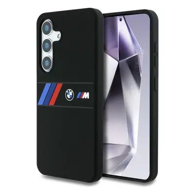 Originální zadní kryt BMW Silicone Middle Tricolor Stripes MagSafe pro Samsung Galaxy S25 černý