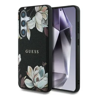 Originální zadní kryt GUESS Grained Printed Flower Pattern Magsafe do Samsung Galaxy S25 black