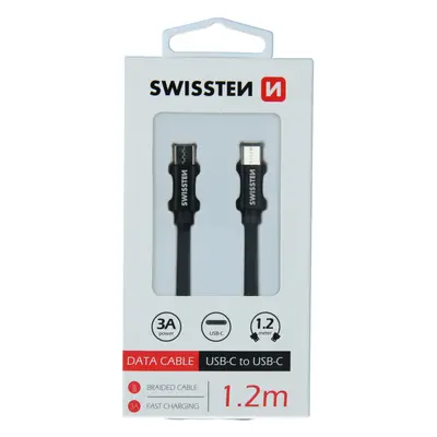 Datový kabel swissten textile usb-c / usb-c 1,2 m černý