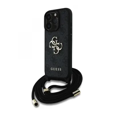 Zadní kryt Guess PU 4G Metal Logo Crossbody Popruh pro iPhone 15 Pro Max Black