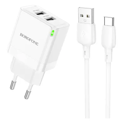 Nabíječka Borofone BN15 vč. USB-C datového kabelu Dual 2.1A bílá