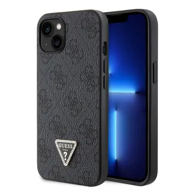 Guess PU 4G Strass Triangle Metal Logo Zadní Kryt pro iPhone 15 Black