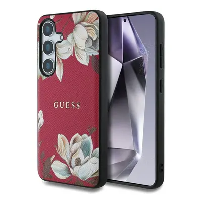 Originální zadní kryt GUESS Grained Printed Flower Pattern Magsafe do Samsung Galaxy S25 fuchsio