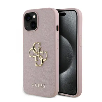 Zadní kryt Guess PU Grained 4G Metal Logo pro iPhone 15 Pink