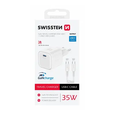 Rychlonabíječka Swissten vč. datového kabelu USB-C 1.2m 35W bílá