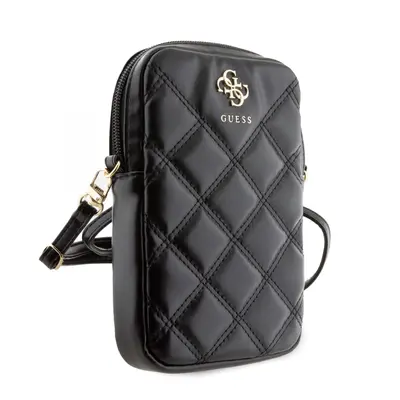 Guess PU Quilted 4G Metal Logo Walltet Phone Bag Zipper Black