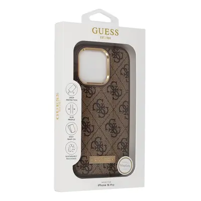 Originální zadní kryt GUESS 4G Logo Plate Magsafe GUHMP16LU4GPRW pro iPhone 16 Pro brown