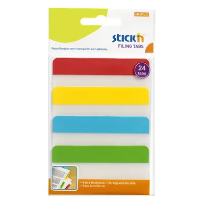 Plastové samolepicí záložky Stick'n extra pevné, 38 × 76 mm, 4 barvy × 6 záložek