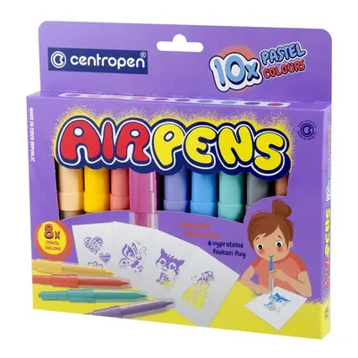 Centropen Foukací fixy AIR PENS 1500/10 PASTEL - sada 10 barev se šablonami