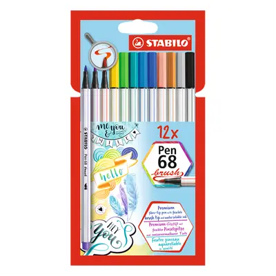 STABILO Pen 68 brush Vláknový fix - sada 12 barev