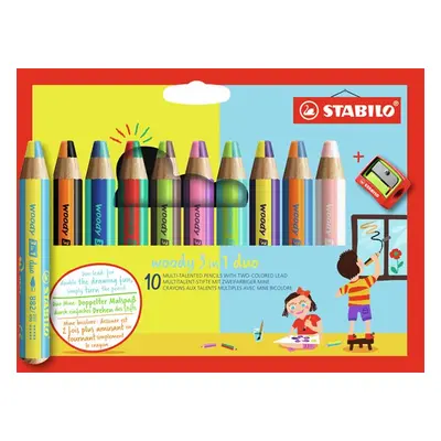 STABILO woody 3 in 1 duo Multifunkční pastelka - sada 10 barev s ořezávátkem