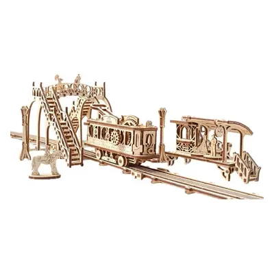 Ugears dřevěná stavebnice 3D mechanické Puzzle - Tramvajová linka