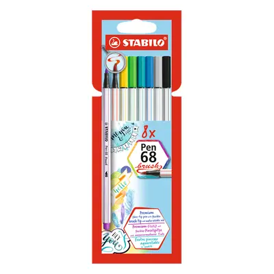 STABILO Pen 68 brush Vláknový fix - sada 8 barev