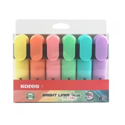 Kores Zvýrazňovač Bright Liner Plus Pastel - sada 6 pastelových barev