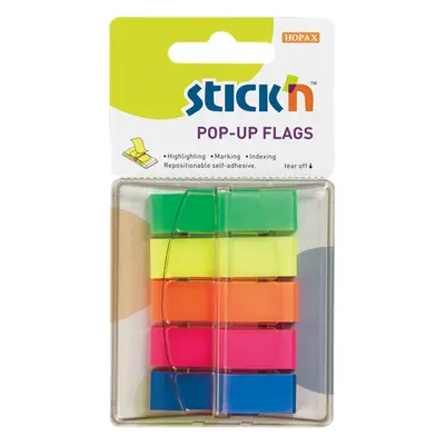 Plastové samolepicí záložky Stick'n POP-UP 45 × 12 mm, 5 × 40 lístků, neonové barvy